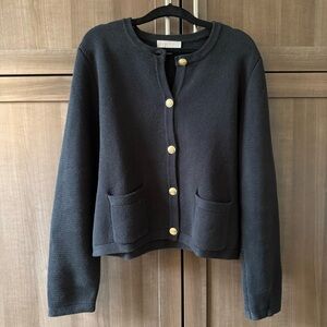 J Crew Emilie Cardigan, Size S, Black with Gold Buttons, Cotton, Lady Jacket